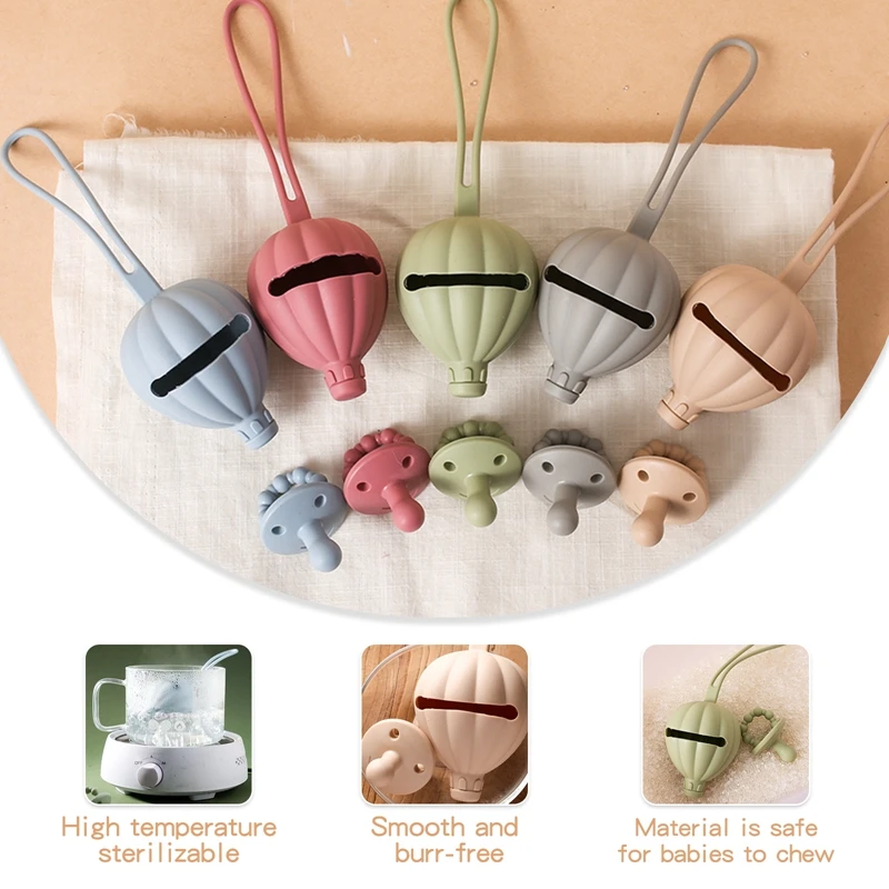 Estuche para chupete de bebé, caja contenedora para chupete portátil de silicona de grado alimenticio sin BPA, caja de almacenamiento Universal para pezones, 2 uds. - imagen 3