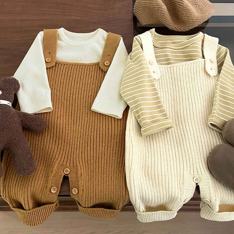 Mono de primavera y otoño para bebé, monos tejidos para niños y niñas, pantalones tejidos para niños, traje para gatear, peleles para niños - imagen 3