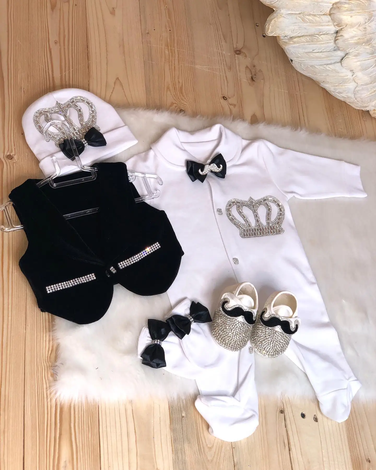 Dollbling, 6 uds., corona para niña, salida de Hospital, trajes ostentosos para niña recién nacida, conjunto de canastilla para niña, traje personalizado para niña - imagen 2