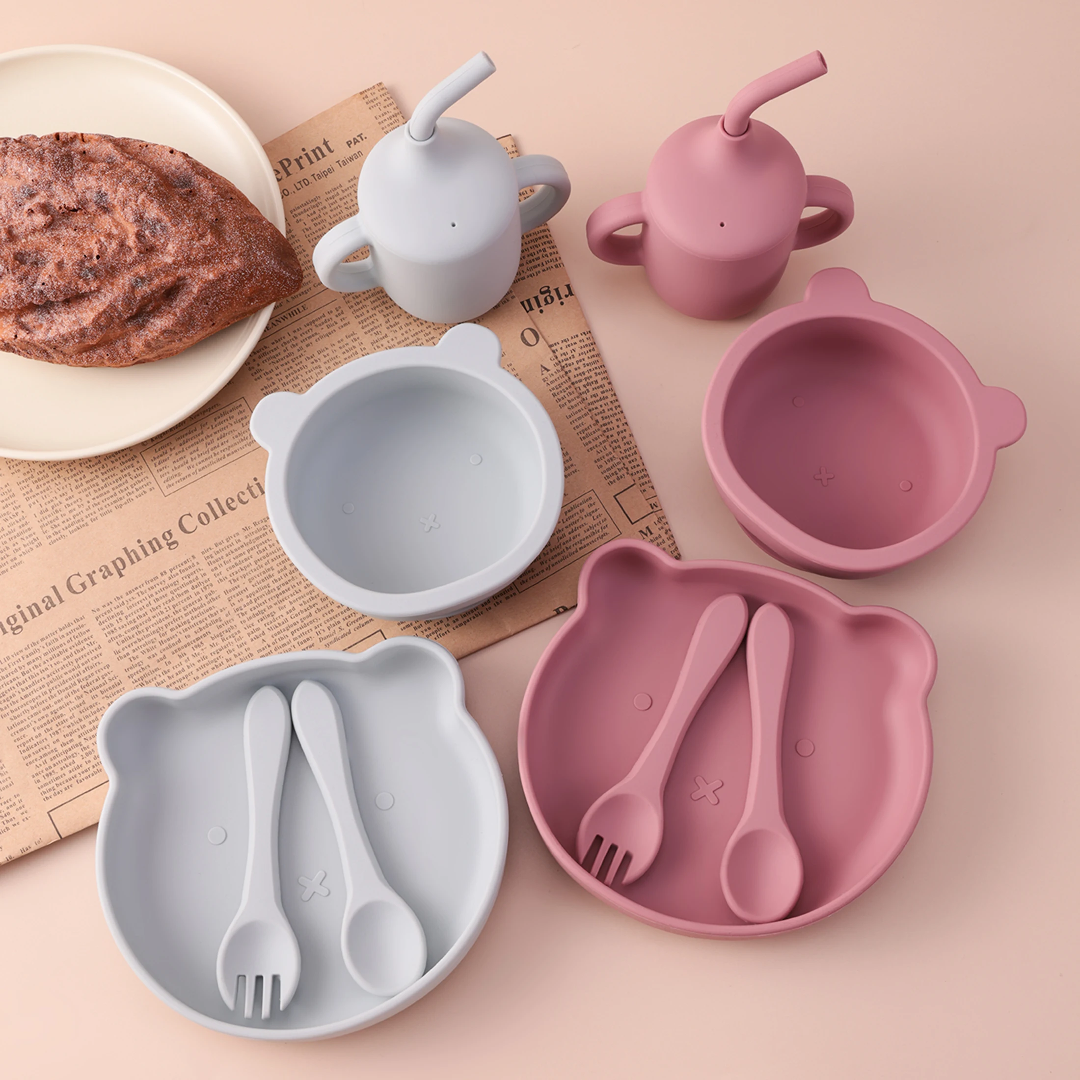 Dihes Set Vajilla Silicona Bebé con Plato, Cubiertos y Vaso - imagen 3