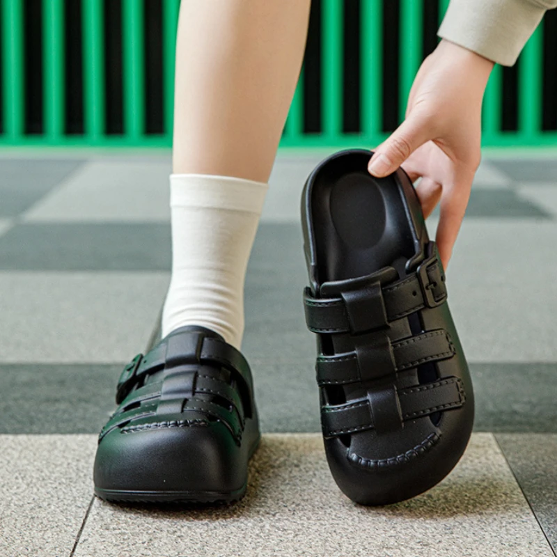 2025 nuevas zapatillas de plataforma para el hogar para mujer, zapatos de ocio de verano, sandalias suaves con recortes de EVA para interiores para mujer, sandalias sin cordones a la moda - imagen 3