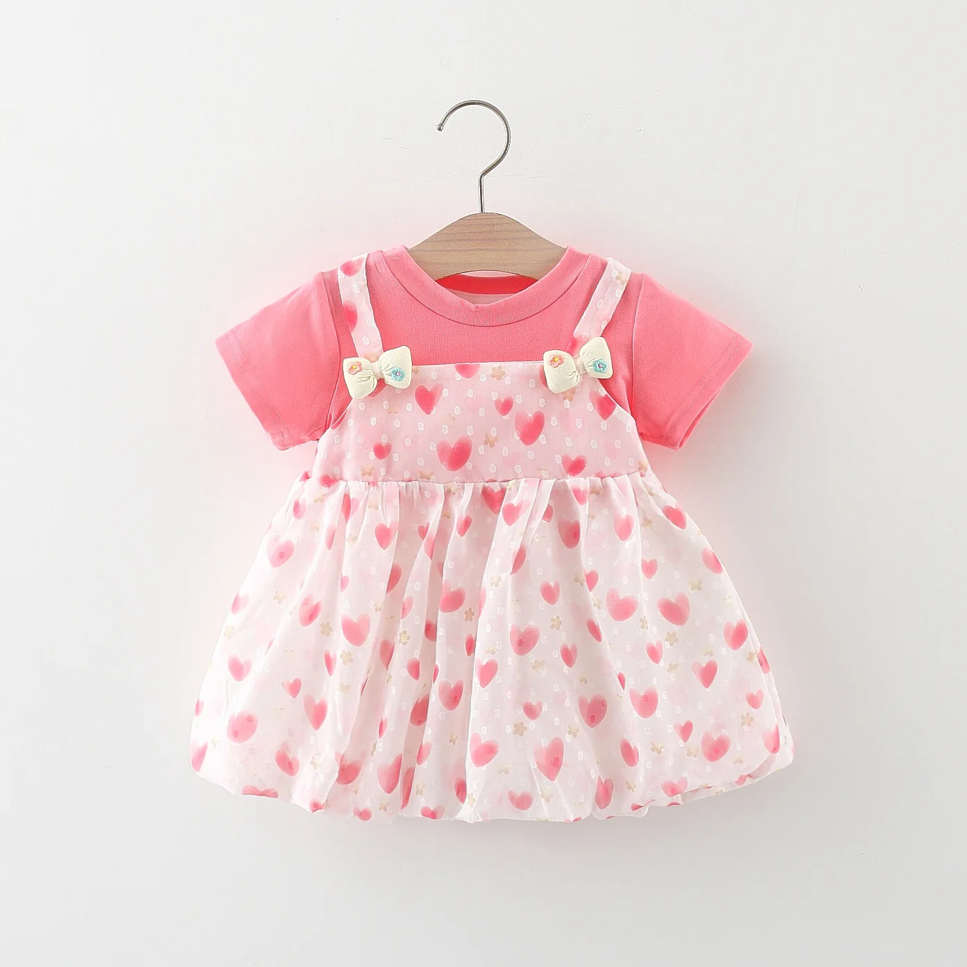 2025 vestidos infantiles para niñas, ropa de Boutique, moda coreana, bonito lazo de princesa, vestido de manga corta de malla de algodón para niños pequeños B120 - imagen 5