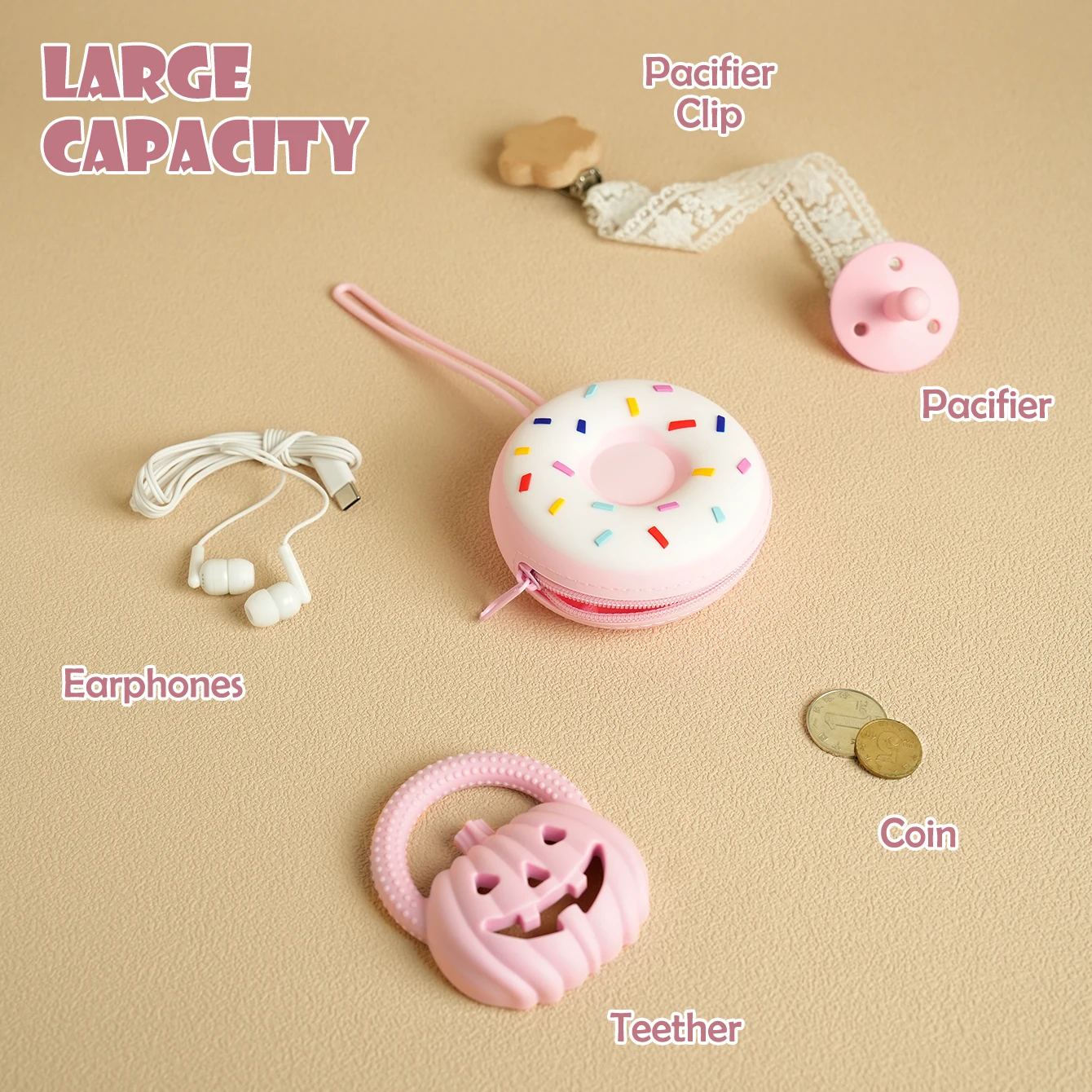 Color niños 1 Uds. Funda de silicona con forma de Donut para chupete, funda portátil para pezones, almacenamiento sin BPA, accesorios de regalo para Baby Shower - imagen 5