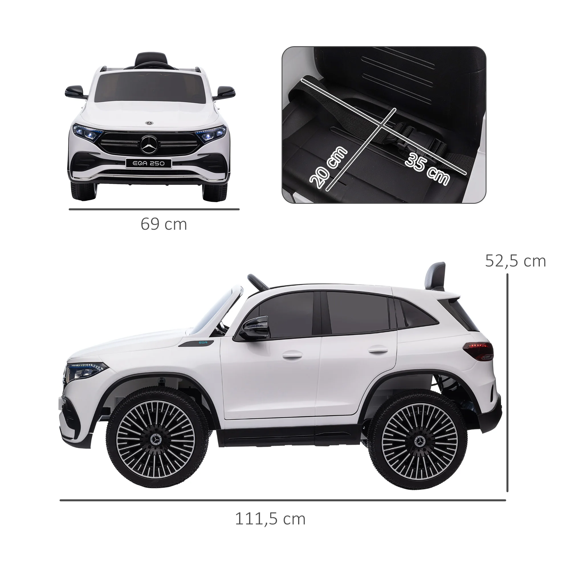 HOMCOM Coche Eléctrico para Niños Mercedes-Benz EQA Coche de Batería 12V con Control Remoto Música Bocina Velocidad 3-8 km/h para Niños de 3-8 Años 111,5x69x52,5 cm Blanco - imagen 3