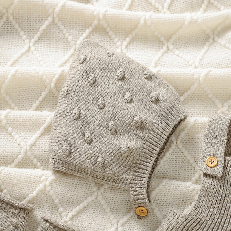 3 unids/set de ropa de bebé de punto sólido de ganchillo para recién nacidos, peleles tejidos sin mangas, sombreros, calcetines, trajes para bebés de 0 a 18m - imagen 4