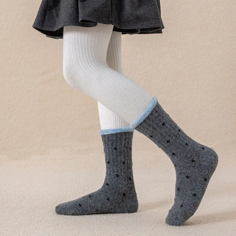 3 pares por lote de calcetines de invierno para niños 2-12T lindos puntos niñas calcetines gruesos hasta la rodilla calcetines de tubo cálidos acolchados de piel para niños - imagen 4