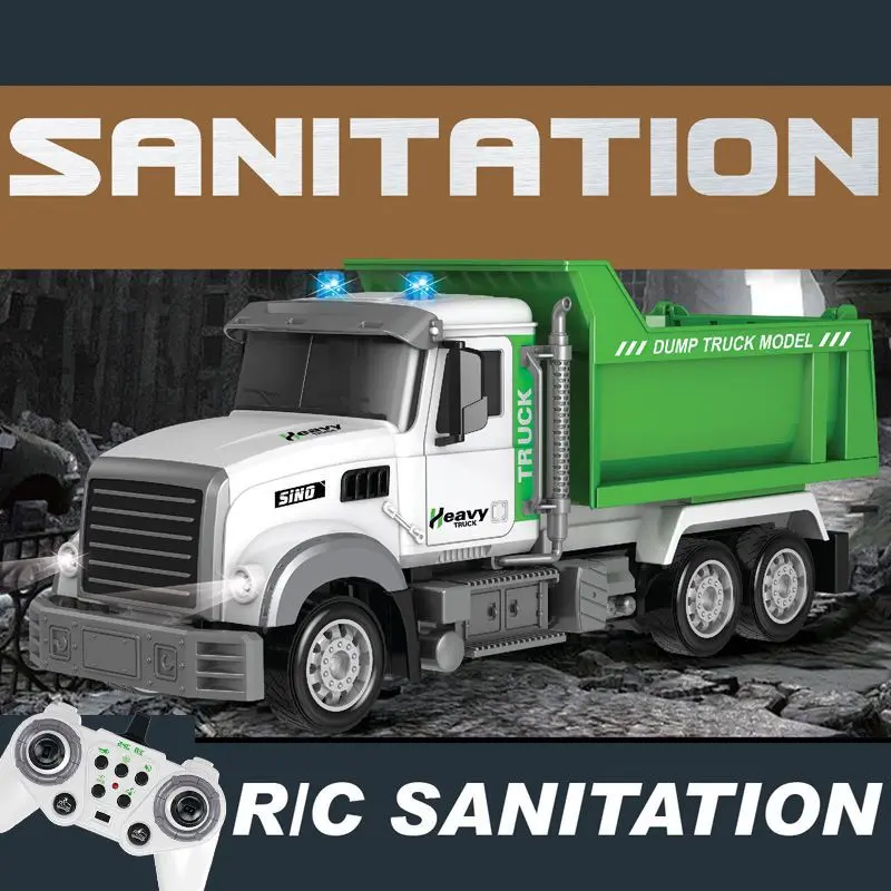 Detalle del mando a distancia y camión de reciclaje