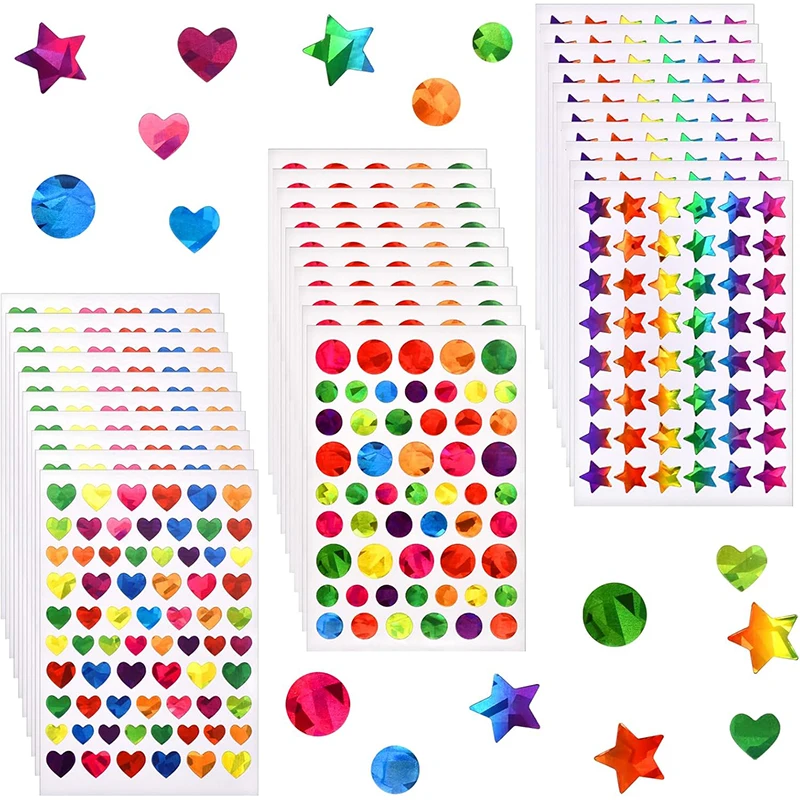 Pegatinas de papelería para niños, accesorios de decoración adhesivos autoadhesivos con puntos de corazón y estrella láser, pegatinas artesanales TMZ - imagen 2