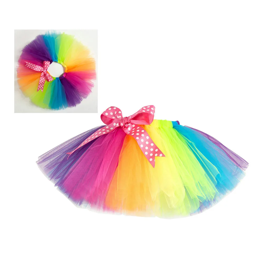 Vestido de arcoíris para niñas, falda tutú para bebé, diseño de volantes de malla multicapa, correa ajustable para Ballet, carnaval, fiesta, puesta en escena - imagen 3