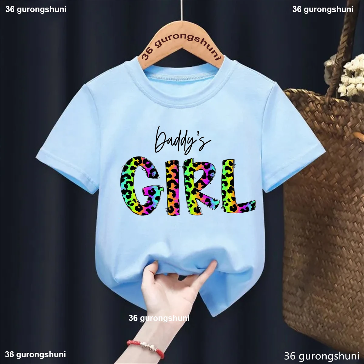 Camiseta colorida con estampado de letras de leopardo para papá y niña, regalo para hija, camiseta de verano de manga corta, ropa Kawaii para niños - imagen 5