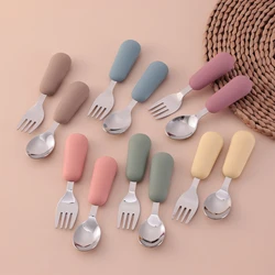 Cubiertos infantiles de acero inoxidable con mango en silicona