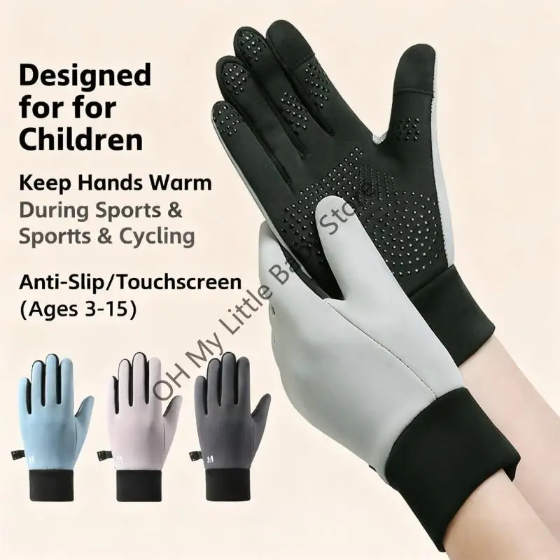 Guantes lana para niños M76C, resistentes agua con pantalla táctil, para aventuras invernales