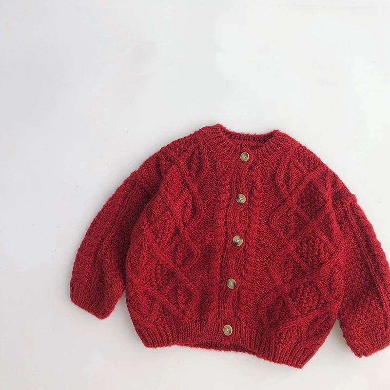 Milangel-suéter de algodón de un solo pecho para niños y niñas, cárdigans de punto rojo para Navidad, prendas de vestir