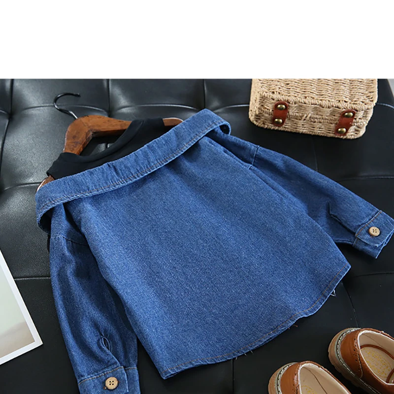 Camisa vaquera de manga larga sin hombros para niña - imagen 3