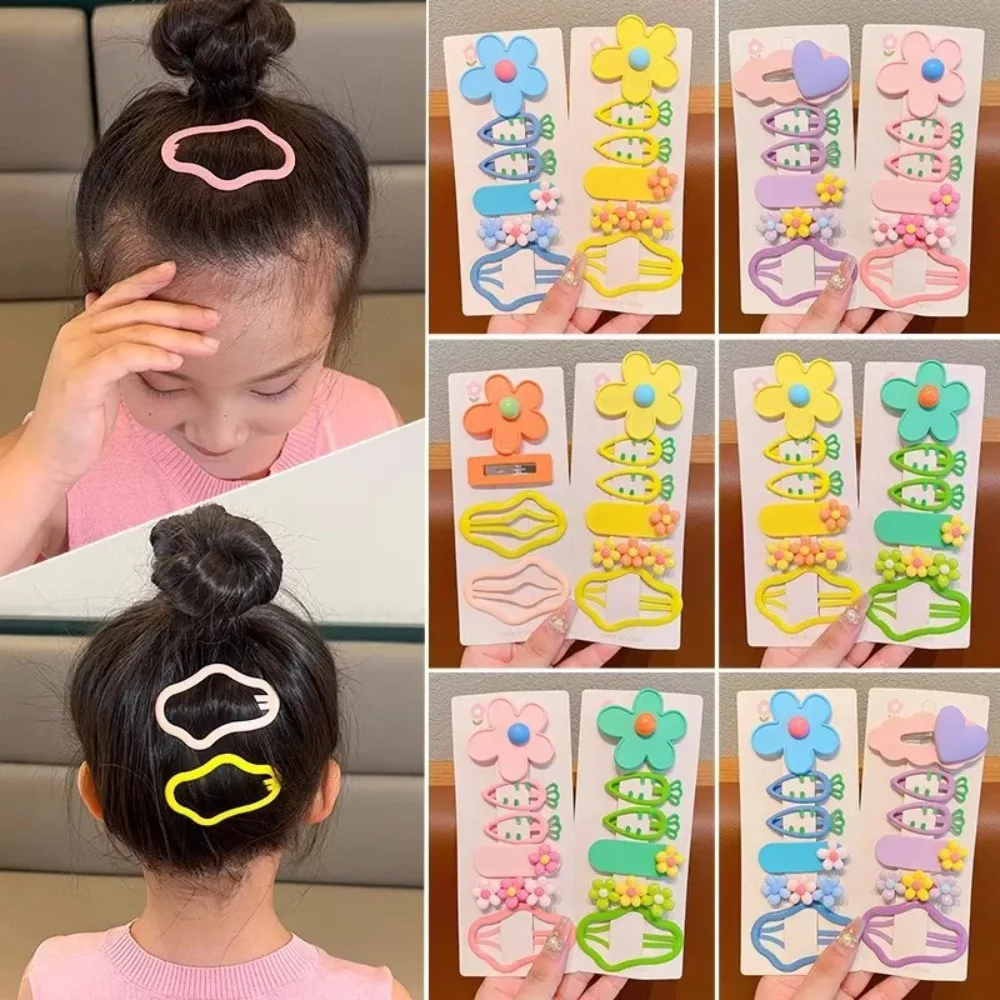 6 uds. Pinzas para el cabello coloridas de dibujos animados para niñas, horquillas con forma de corazón y flores, pasadores para el pelo para bebés, accesorios para el cabello para niños - imagen 2