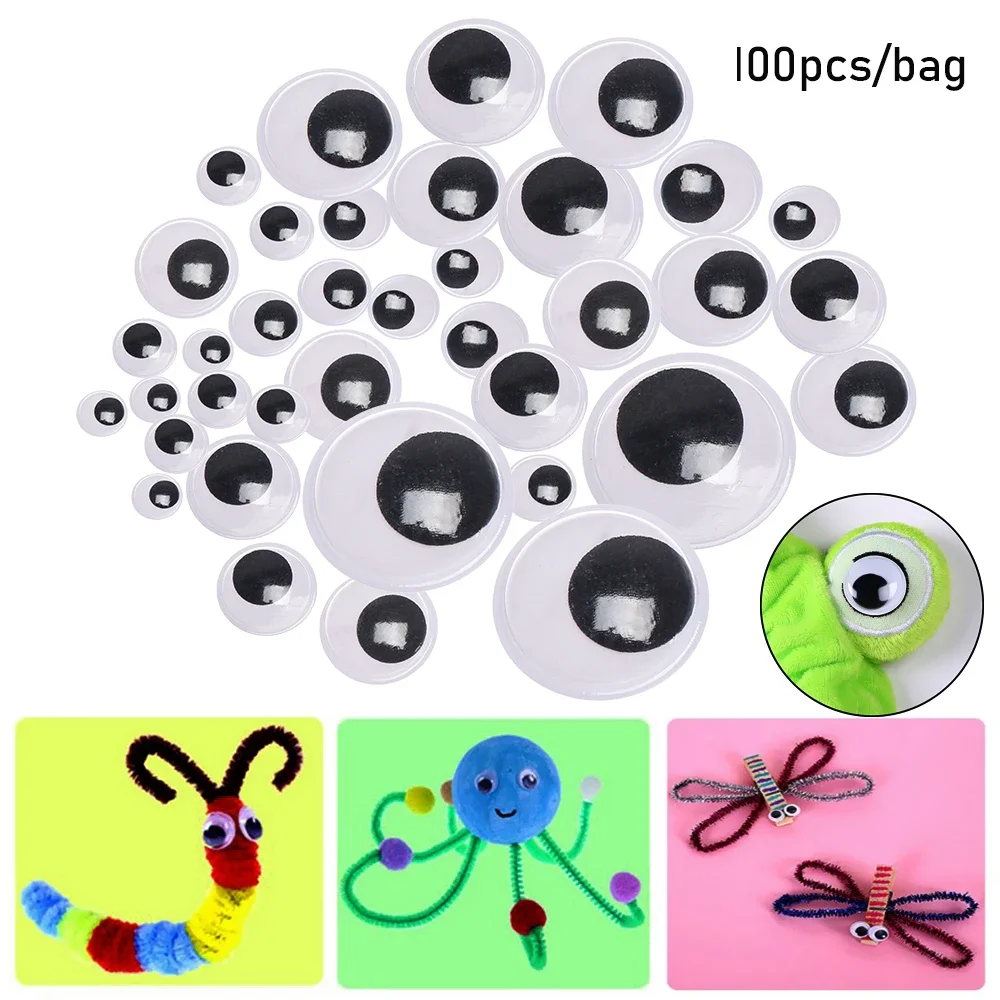 Ojos de dinosaurio para hacer títeres creativos, accesorios muñecas, no autoadhesivos, juguetes peluche, DIY, negros, 100 piezas - imagen 3
