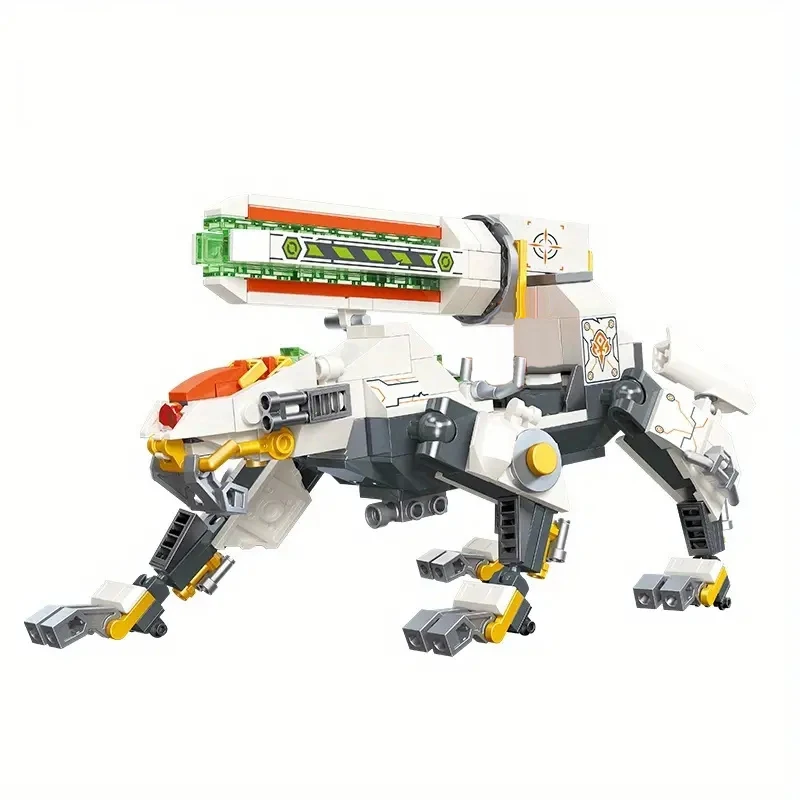Dinosaurio Mecha bloques de construcción dinosaurio azul blanco Hound Mecha montaje ladrillos modelo decoración de escritorio niños regalo de vacaciones - imagen 4
