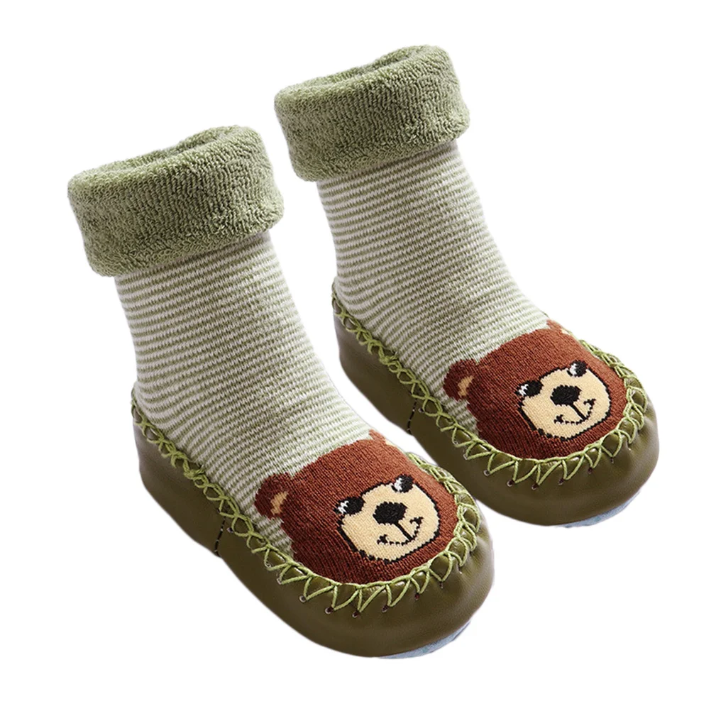 1 par de calcetines de aprendizaje para caminar para niños pequeños de 15 a 23 meses, calcetines de algodón con parte inferior antideslizante, diseño de dibujos animados de 14Cm