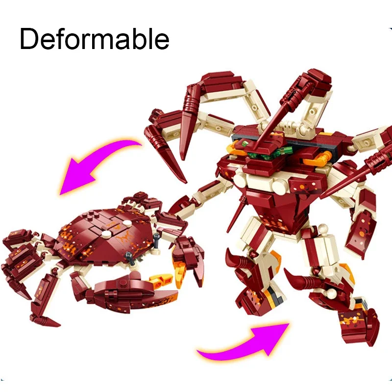 Bloques de construcción de animales del océano para niños y adultos, juguete de partículas pequeñas, ensamblaje creativo DIY, cangrejo, tiburón, langosta, Robot deformación, regalo - imagen 2