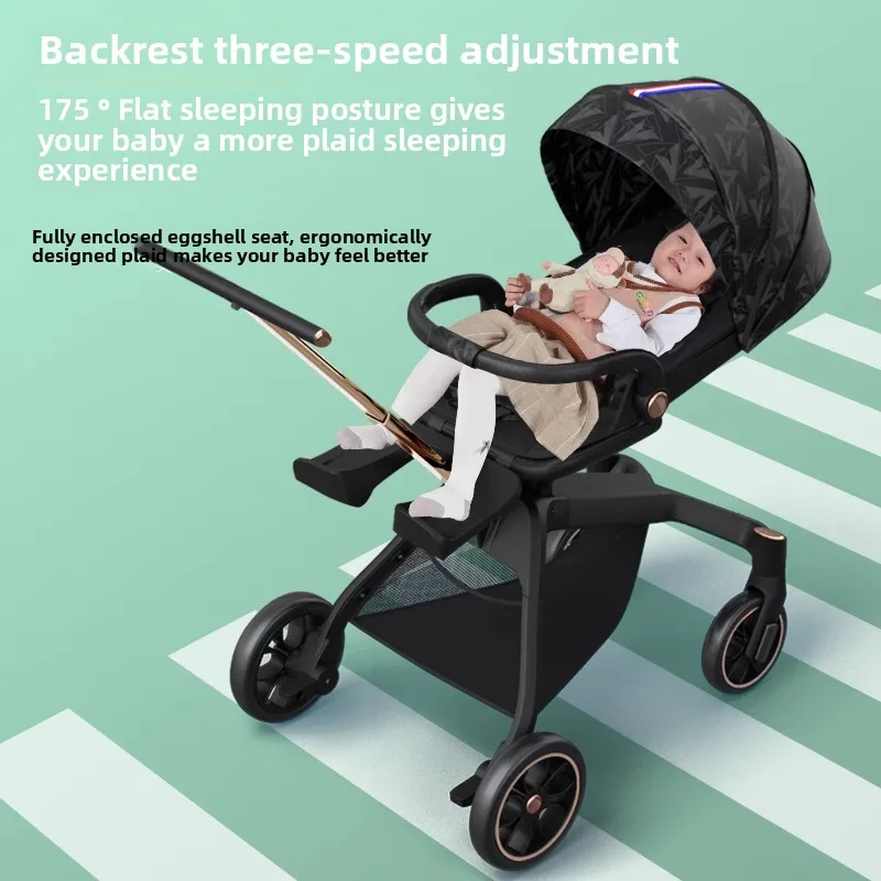 Bemonshi, artefacto para caminar para bebé, puede tumbarse, plano en alto paisaje, cochecito bidireccional de marcha atrás giratorio plegable para bebé - imagen 4
