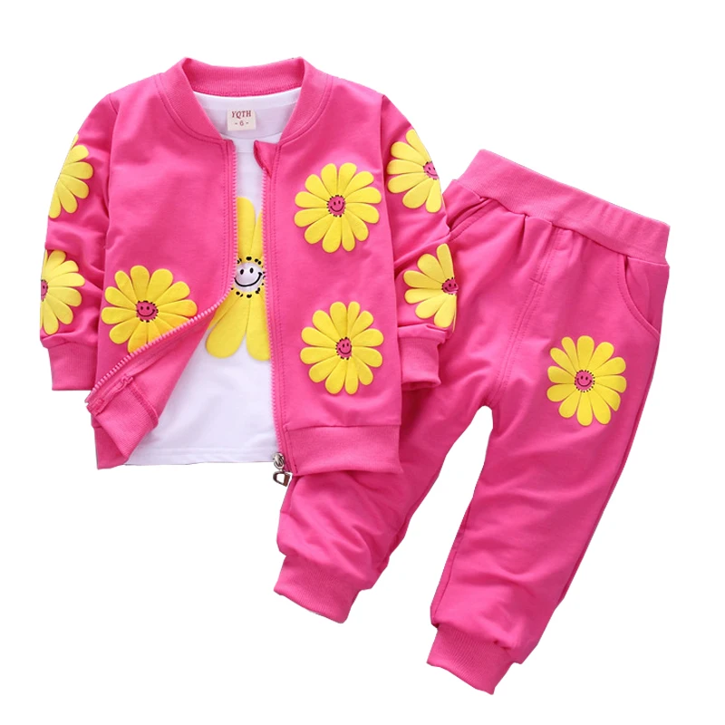Traje deportivo de algodón para bebé y niña, ropa infantil con flores, sudaderas con capucha, chaqueta, pantalones, conjunto informal, primavera y otoño