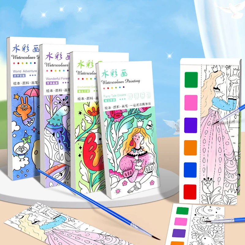 Libro de acuarela portátil con pincel para niños