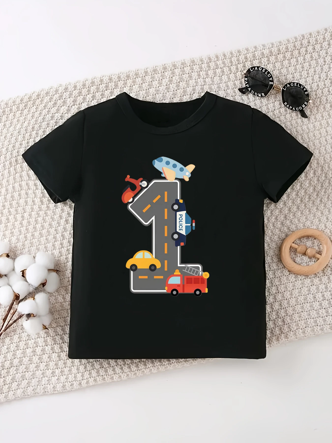 Camiseta con estampado de vehículo de construcción para regalo de 1er cumpleaños, ropa divertida para niños y niñas, camisa de verano para niños pequeños
