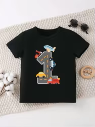 Camiseta con estampado de vehículo de construcción para regalo de 1er cumpleaños, ropa divertida para niños y niñas, camisa de verano para niños pequeños