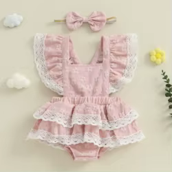 SUNSIOM Vestido mameluco de verano para niña de 0 a 18 meses, mono con estampado floral y cuello cuadrado con diadema con lazo