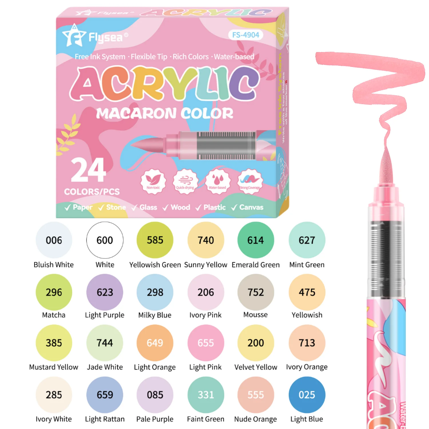 Rotuladores de pintura acrílica, juego de la serie Macaron, punta de pincel suave a base de agua, para madera, lienzo, pintura de roca, vidrio, manualidades Diy, pintura de tela - imagen 4