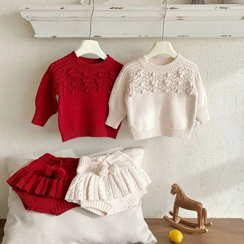 MILANCEL nuevo suéter de invierno para bebé 3M-3T Color sólido dulce Jersey de punto para niñas lindas prendas de punto holgadas ahuecadas para niños pequeños - imagen 2
