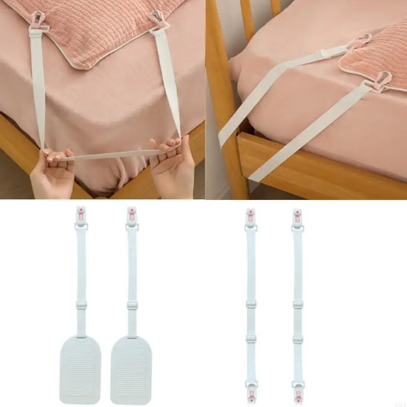 Soportes para sábanas de longitud ajustable, correas con diseño antipatadas, Clips de fijación segura con placa de presión, 2 uds.