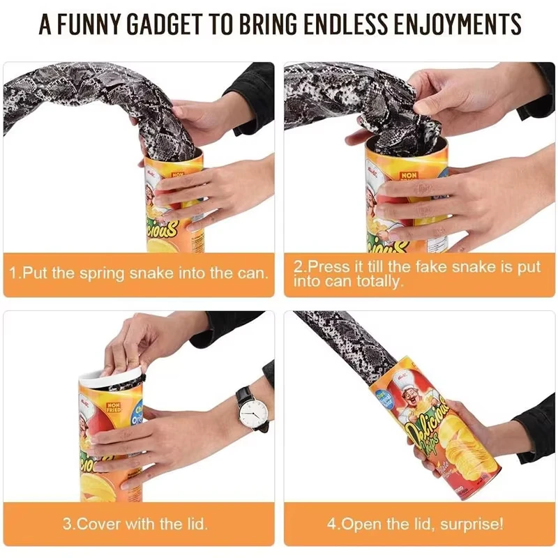 Divertida patatas fritas puede saltar, juguete de serpiente de primavera, regalo, Día de los Inocentes, decoración para fiesta de Halloween, bromas, truco de broma, juguetes de broma divertidos - imagen 4