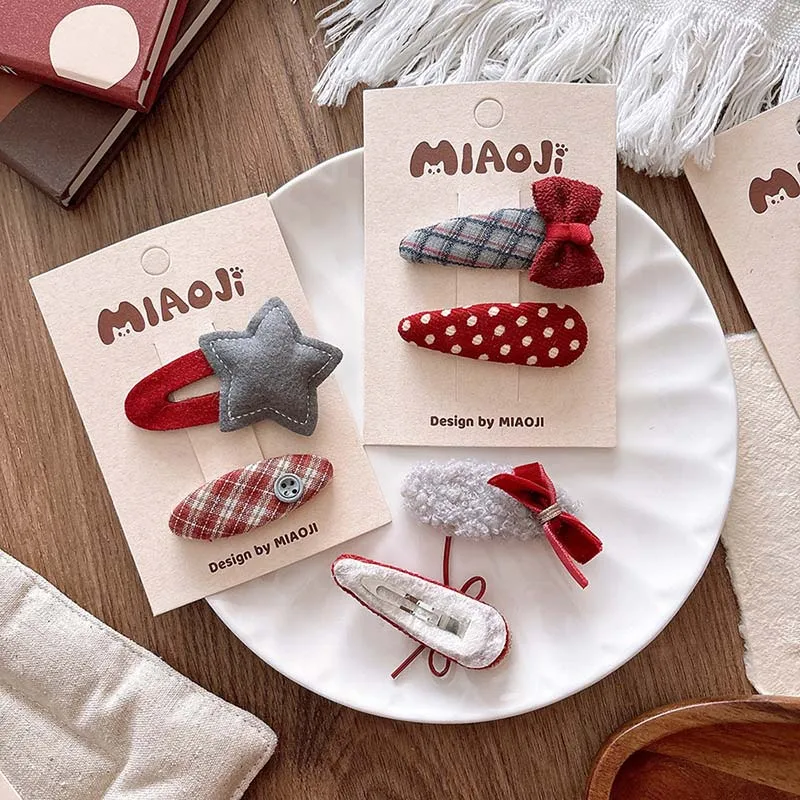 Pinza para el pelo coreana para niña, horquilla con agradable arco rojo de Año Nuevo para niño, flequillo roto para otoño e invierno, accesorios navideños para el cabello - imagen 5