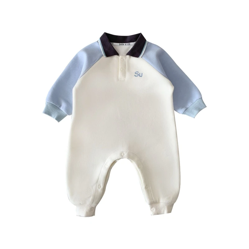 Pelele tipo Polo con solapa para bebé, Unisex, para otoño, Bordado de letras infantiles, ropa bonita para orugas, mono de Halloween de manga larga para niñas y niños