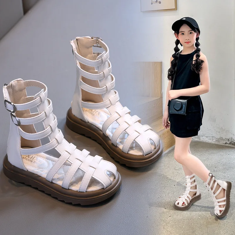 Sandalias planas infantiles con tiras estilo romano para niñas - imagen 2