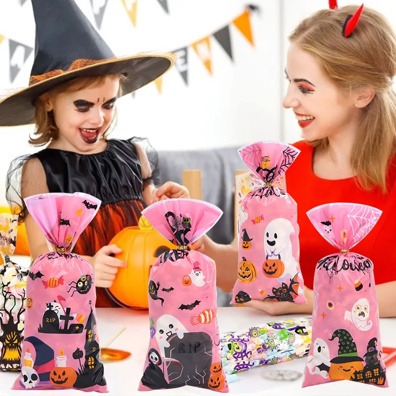 Bolsa de regalo plana abierta para Halloween, suministros de plástico para fiestas y festivales, bolsa de embalaje para dulces y aperitivos, patrón de dibujos animados TMZ, 50/100 Uds. - imagen 4