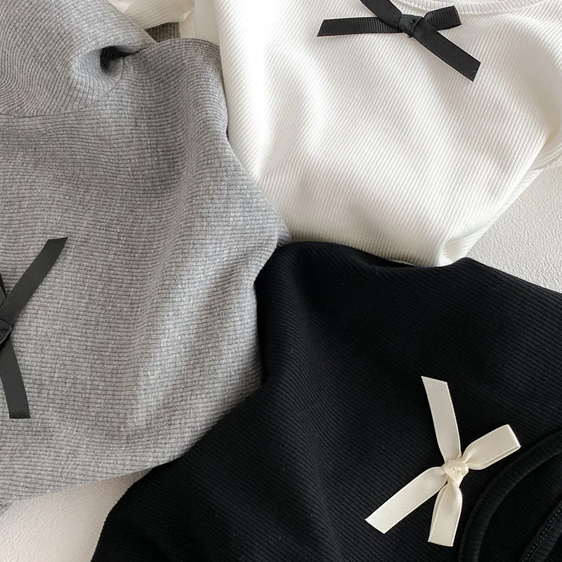 Camisa de fondo para niños pequeños de 0 a 3T, camisetas interiores con bonito lazo para bebés, versión coreana fina, ropa holgada para niños, Tops de manga larga para niñas - imagen 4