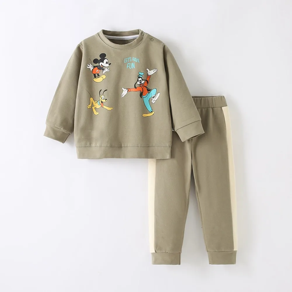 Traje de manga larga con estampado de Mickey para niños, sudadera + Pantalones, 2 unid/set, ropa para niños, moda de otoño, disfraz para niños pequeños, chándal