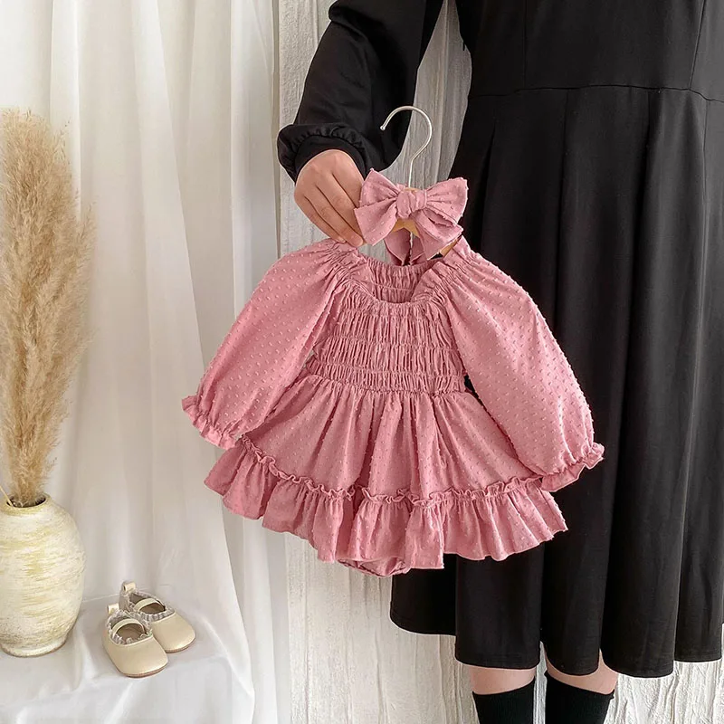 Milangel-body con diadema para bebé, vestido de princesa para niña, mono de cuello cuadrado sólido, ropa de otoño - imagen 2