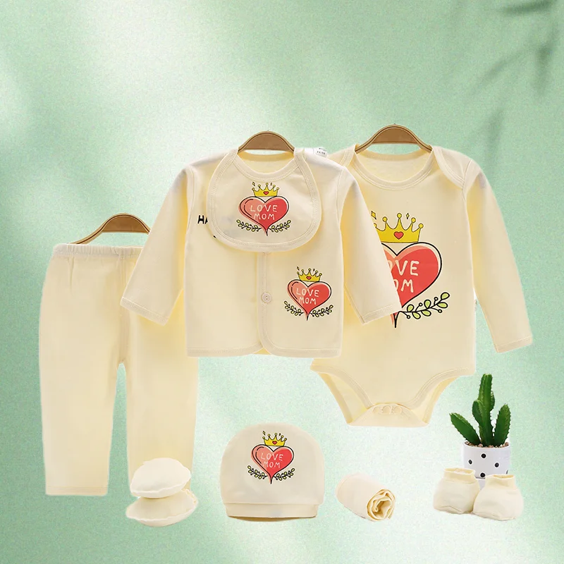 Conjuntos de manga larga para bebé recién nacido, niña y niño, Tops de algodón con bonitos dibujos de corazón de amor para mamá, pantalones y pelele, 10 unidades/juego de ropa - imagen 2