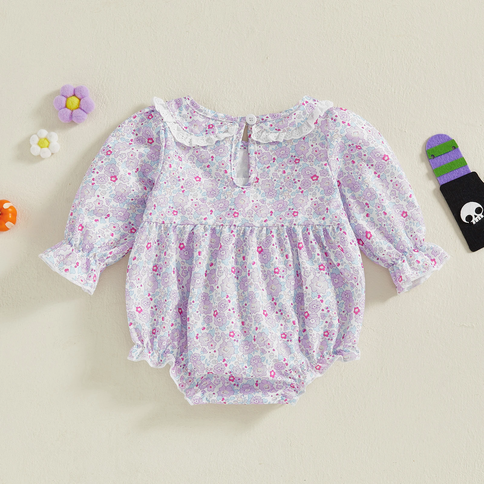 SUNSIOM-Pelele de Halloween para niña de 0 a 18 meses, mono de manga larga con adorno de encaje ahumado Floral de calabaza, ropa bonita de otoño - imagen 3