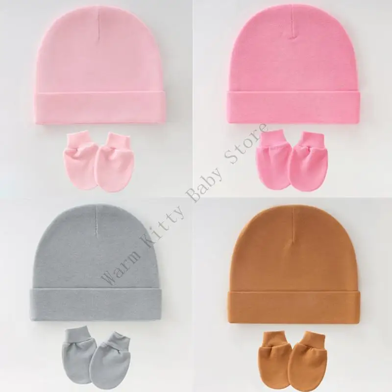 3 juegos de gorro y guantes de algodón suave con estampado bonito para bebé, gorros de Hospital Unisex para primavera y verano, guantes antiarañazos para 0-6M - imagen 5