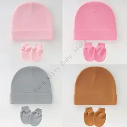 Gorros y guantes de algodón suave para bebé conjunto antiarañazos