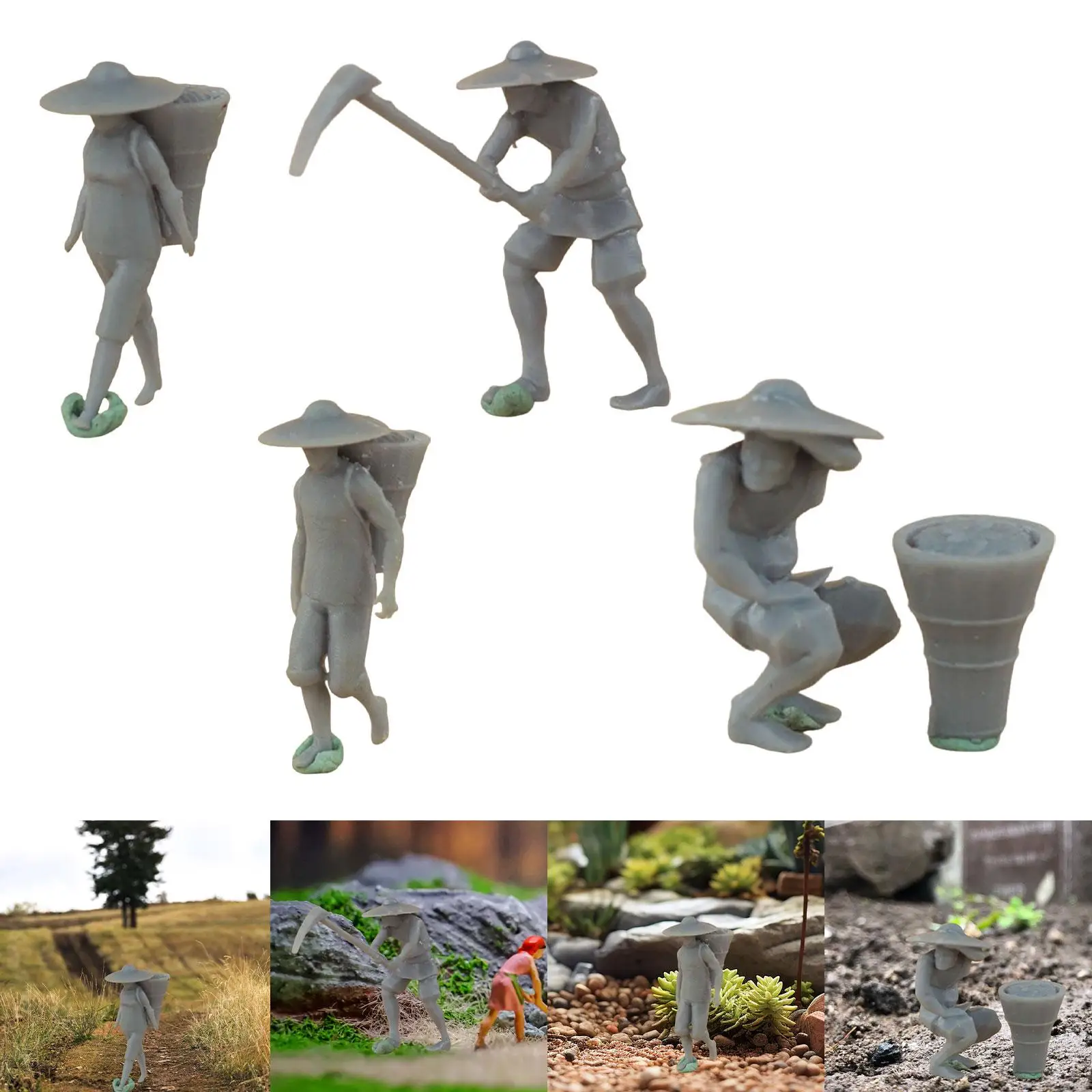 1:87 Scale Farmer Figures, Character Model Photography Prop, Tiny People Model Play Figure for Train Station Layout DIY Scene