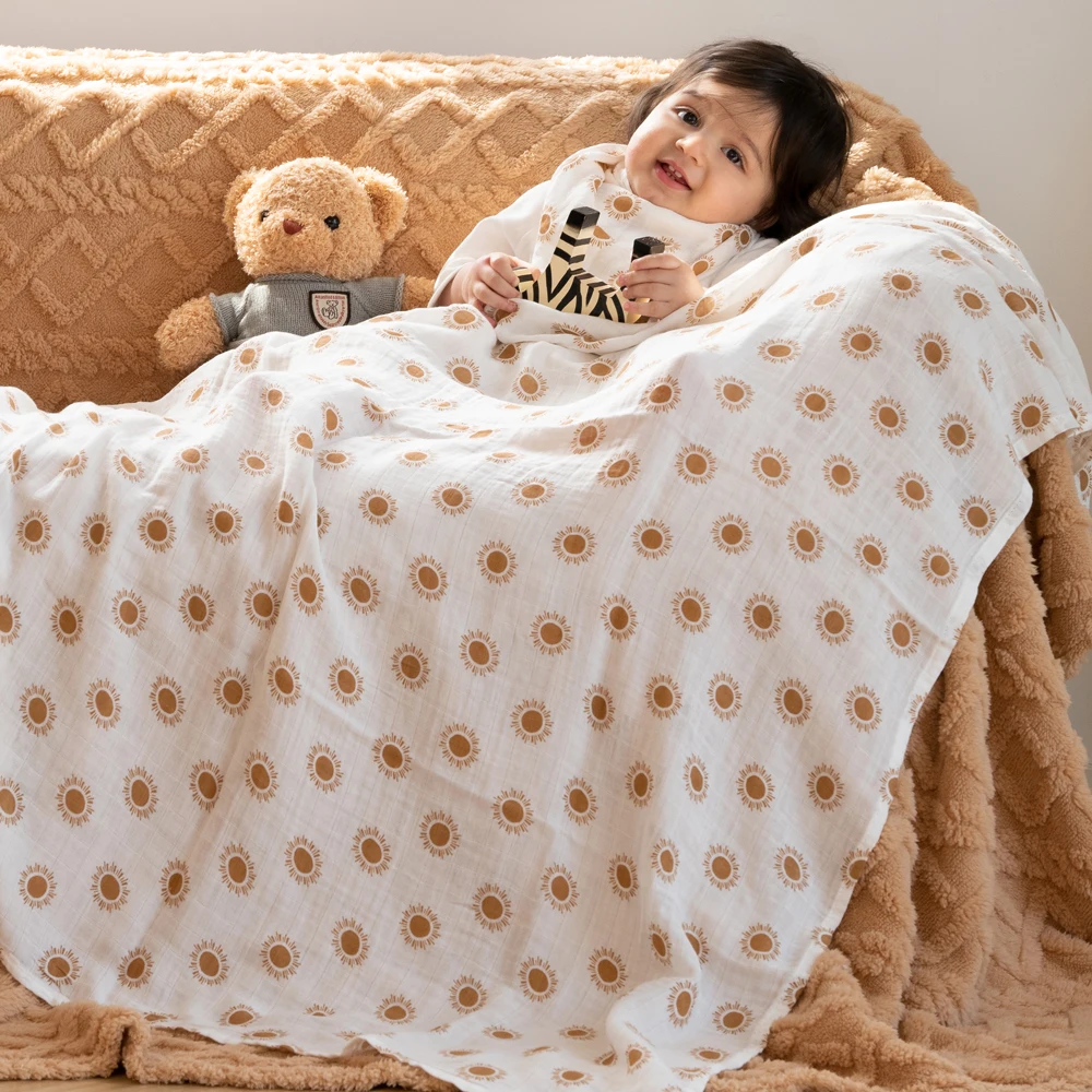 Happy Flute, 1 unidad, manta de muselina de 120x110CM, toalla envolvente de algodón para bebé recién nacido, Toalla de baño de urdimbre para bebé, algodón 70% bambú + 30% algodón - imagen 4