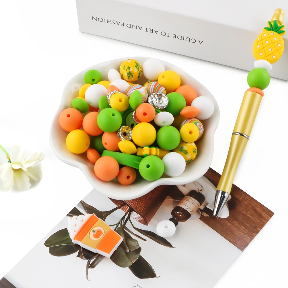 Sunrony 50 Uds cuentas de silicona texto estilo de dibujos animados DIY collar pulsera accesorios para hacer joyas