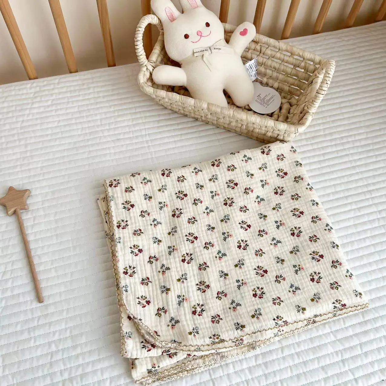 Manta envolvente de verano para bebé, colcha fina de 2 capas, mantas de muselina, gasa con estampado Floral, ropa de cama para niños - imagen 5