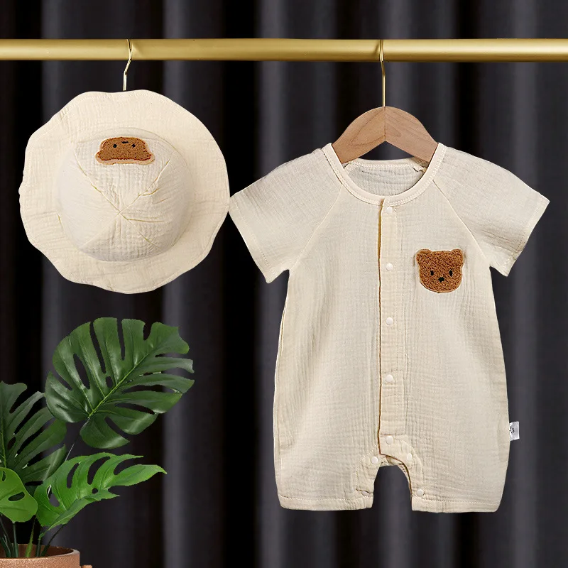 Conjunto recién nacido de muselina: mameluco y gorrito oso - imagen 3