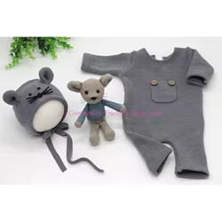 85AE Mono tejido para bebé, gorro con turbante, gorro, mameluco ganchillo, sombrero, ratón para muñeca